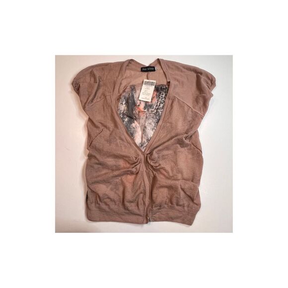 Jlee Silver Cardigan Womens Medium Mauve Leopard Print Sheer Back Preppy Cape - Picture 1 of 16